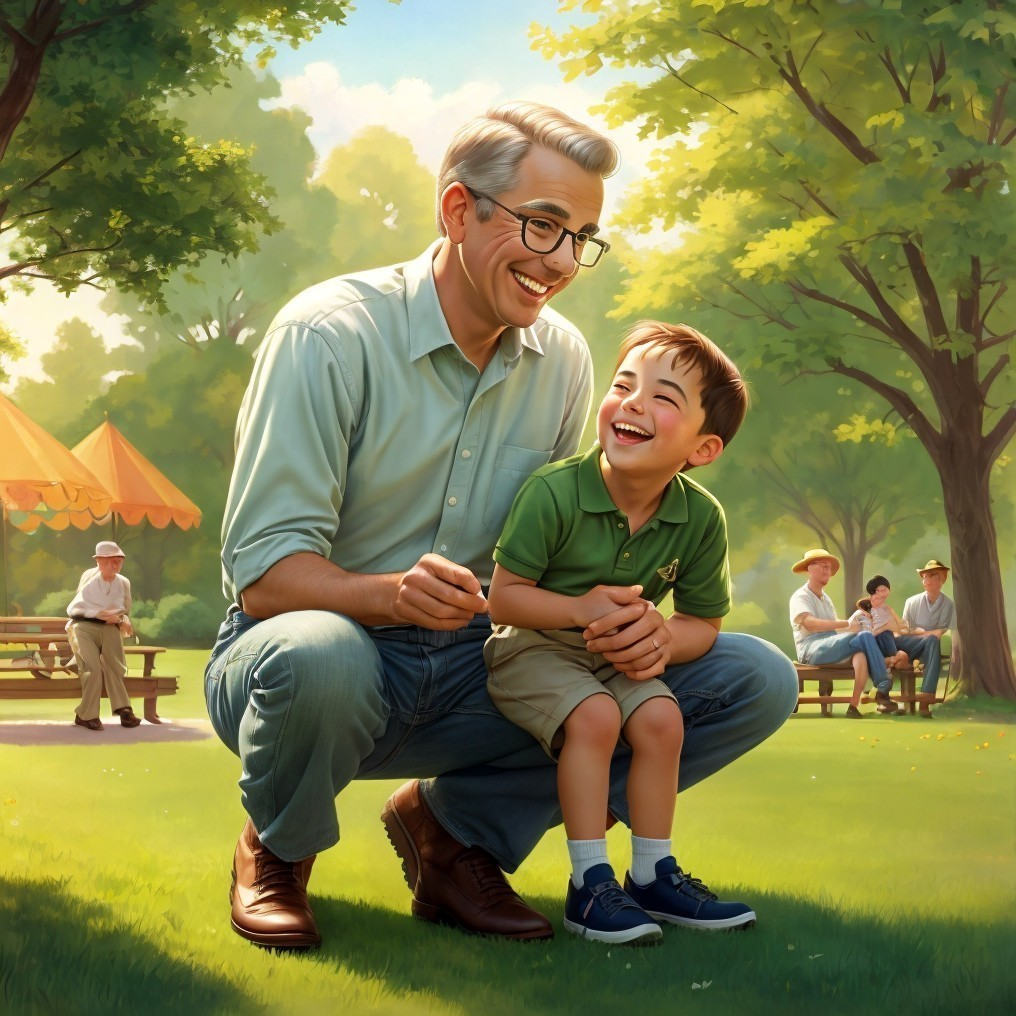 Joyful Moment Between Man and Boy in Sunlit Park