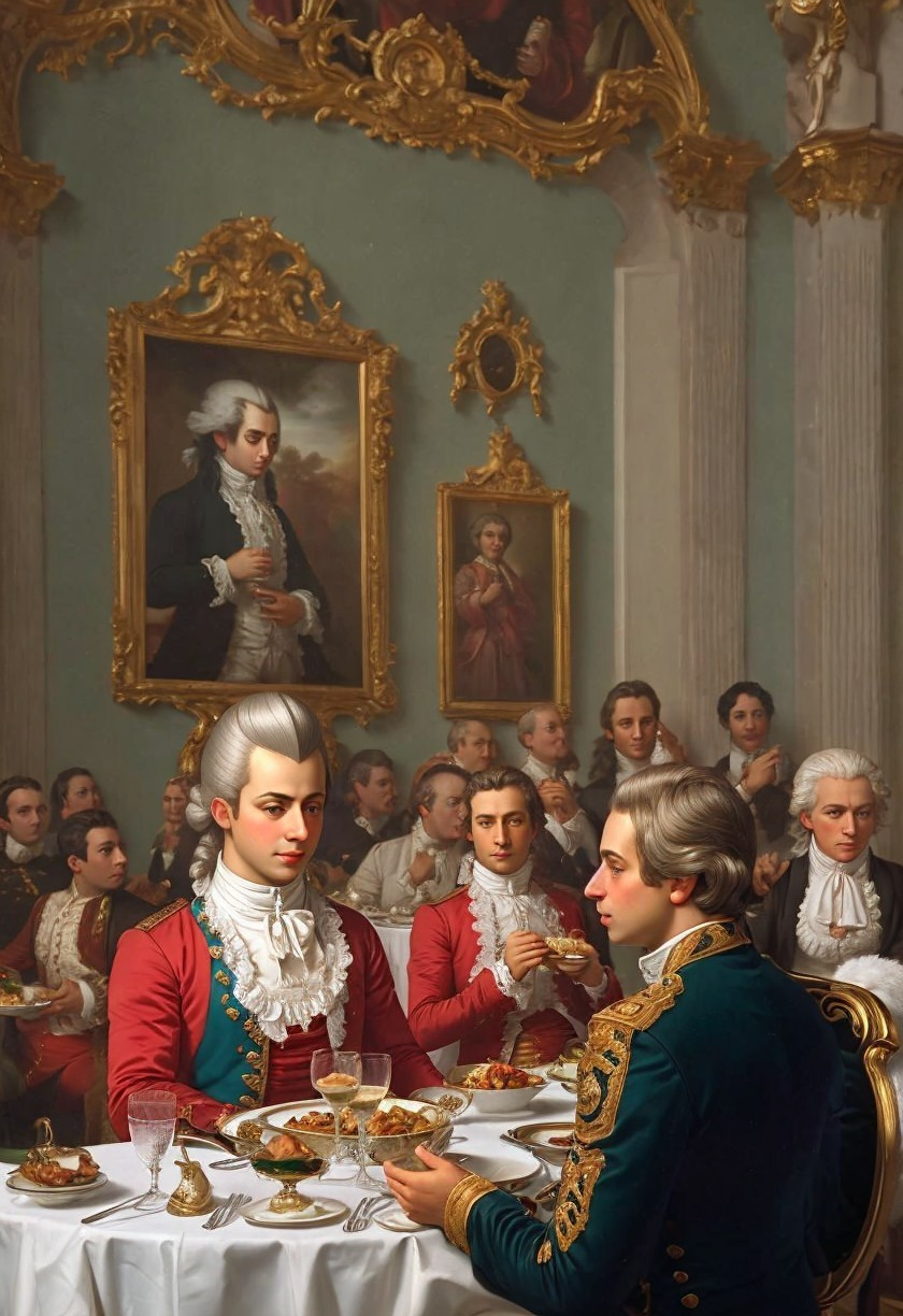 18th-Century Formal Dining Scene in Lavish Room
