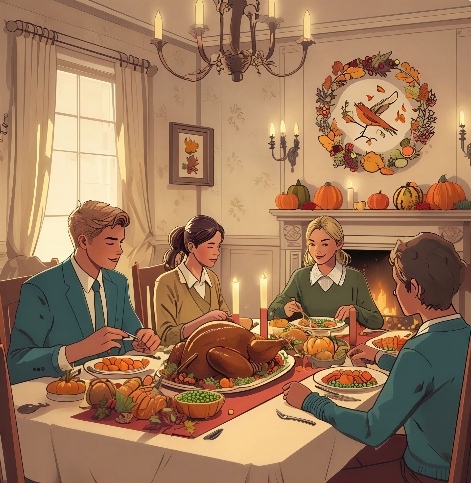 Cozy Dining Room with Festive Meal and Decorations