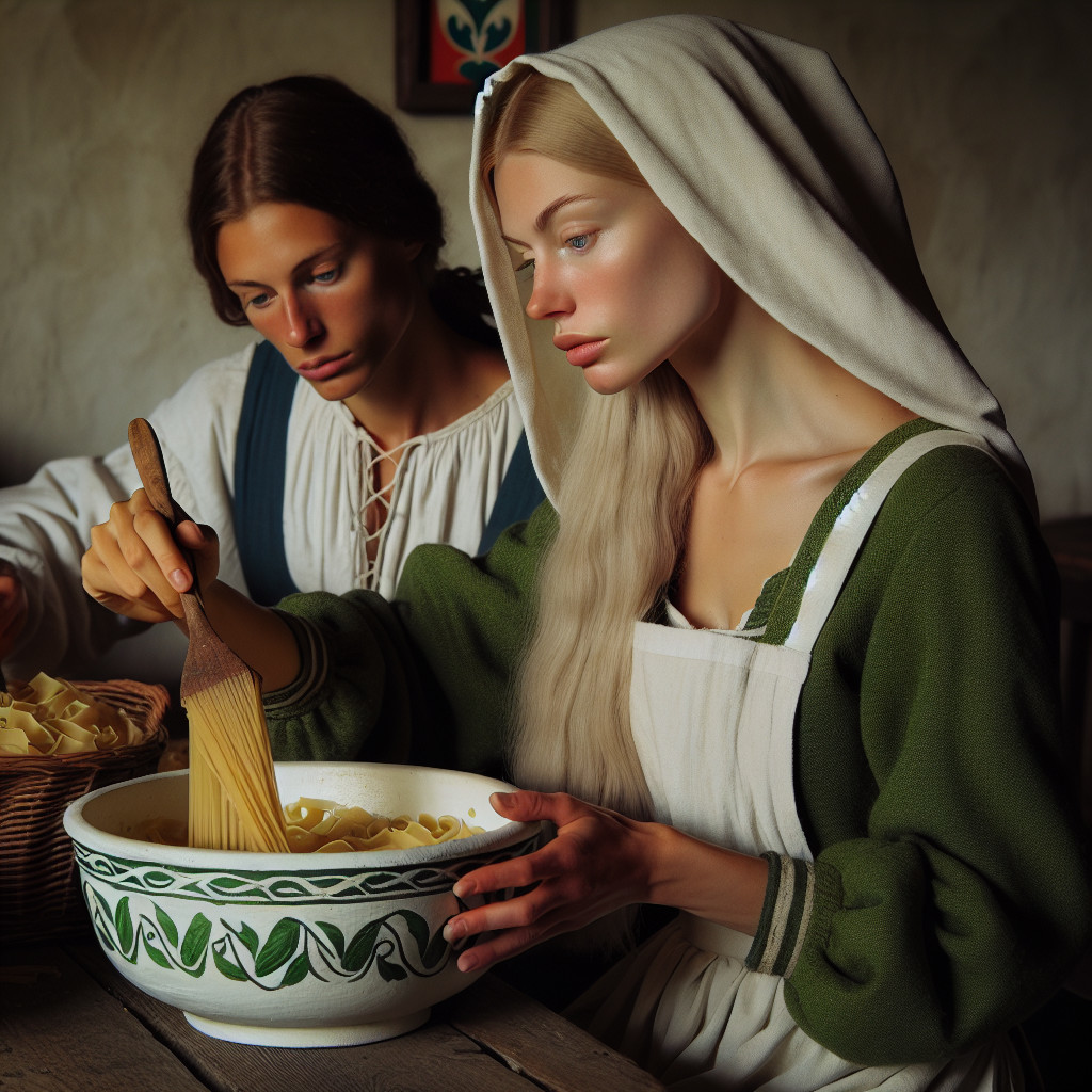 Women Preparing Pasta Dough in Rustic Kitchen