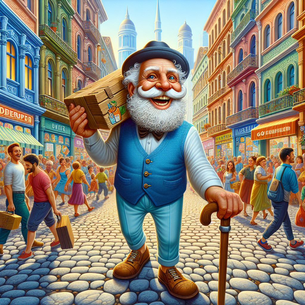 Vibrant Street Scene with Cheerful Elderly Man
