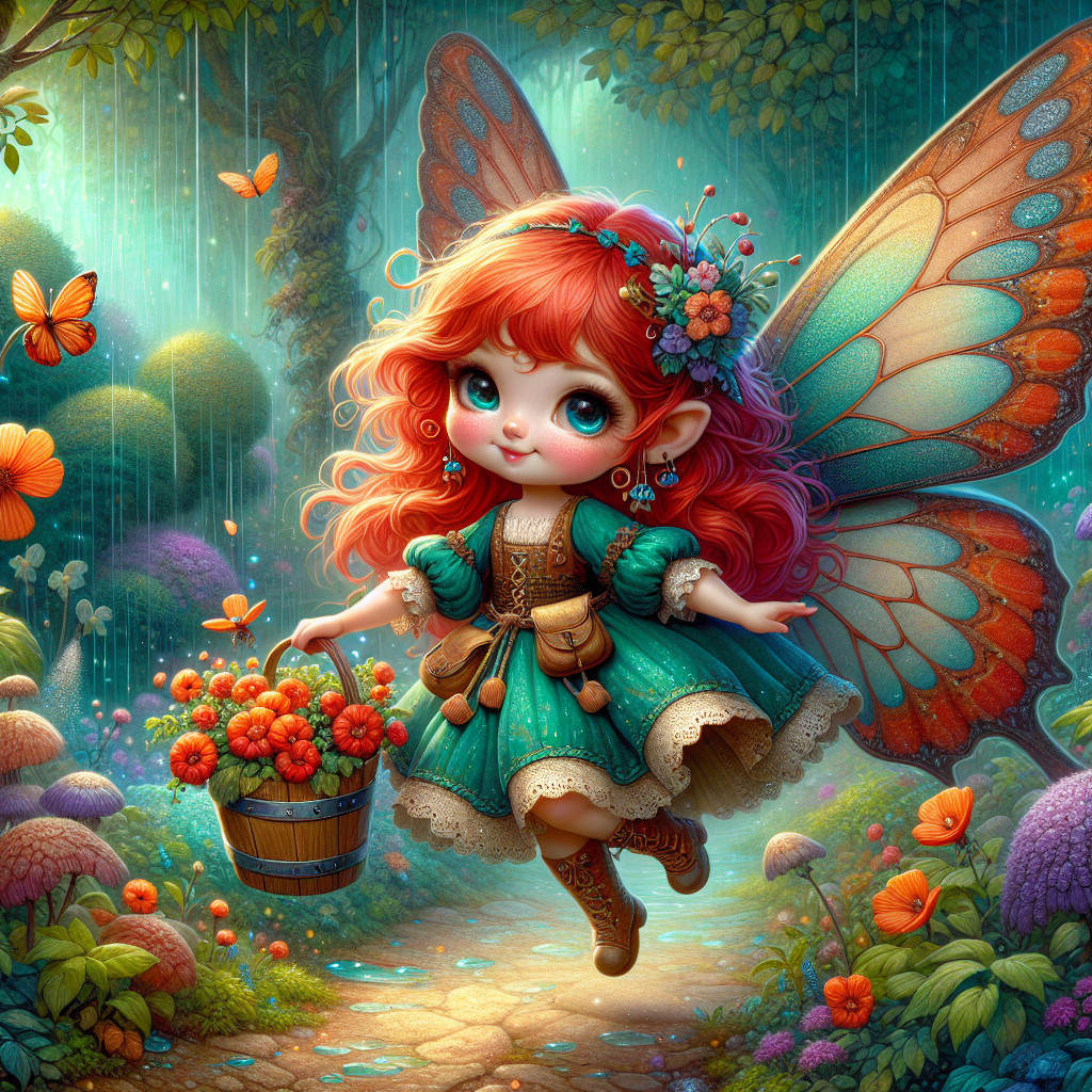 Whimsical Fairy in Enchanted Forest with Butterflies