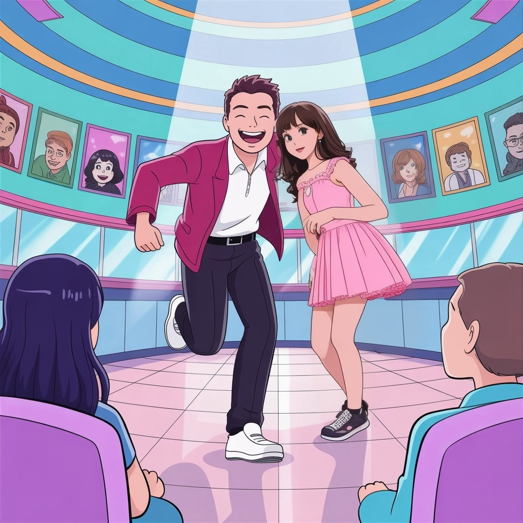 Cheerful Dance Performance on Colorful Stage