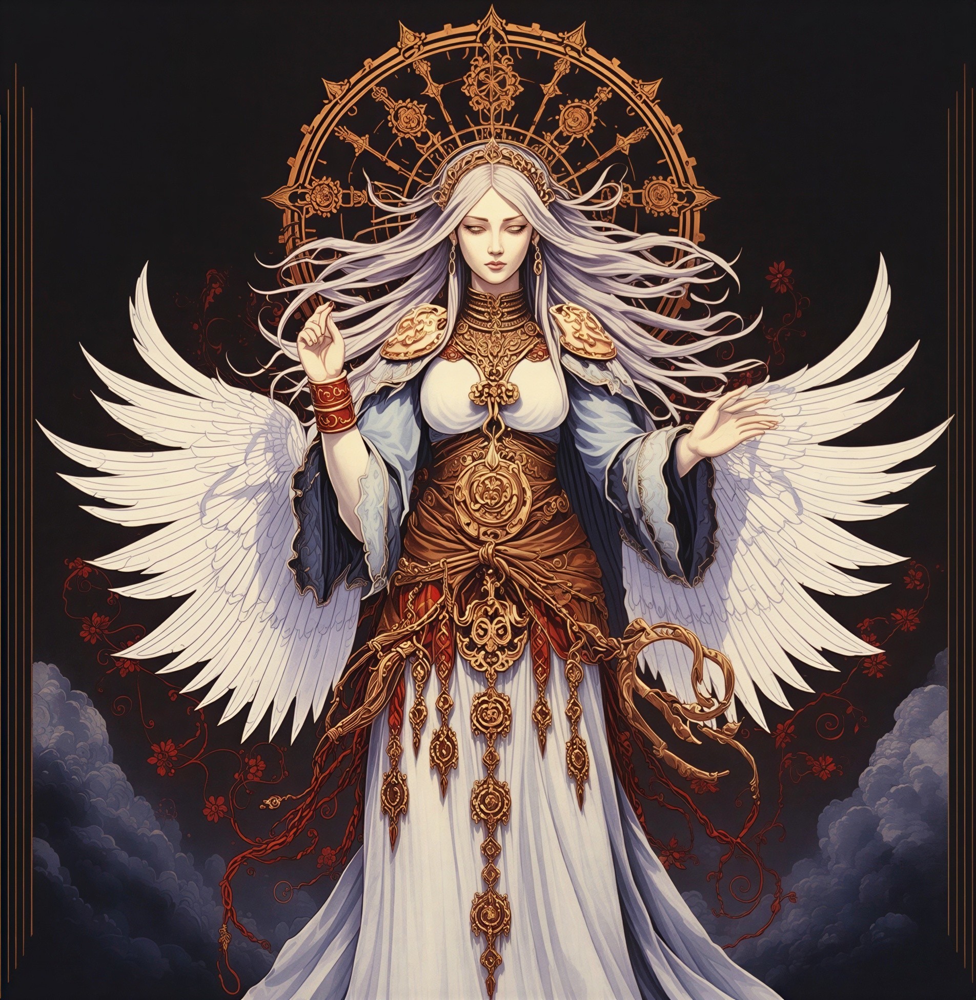 Celestial Figure with Wings and Golden Armor