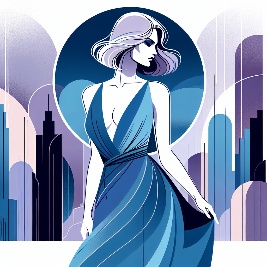 Elegant Woman in Blue Dress Against Urban Backdrop