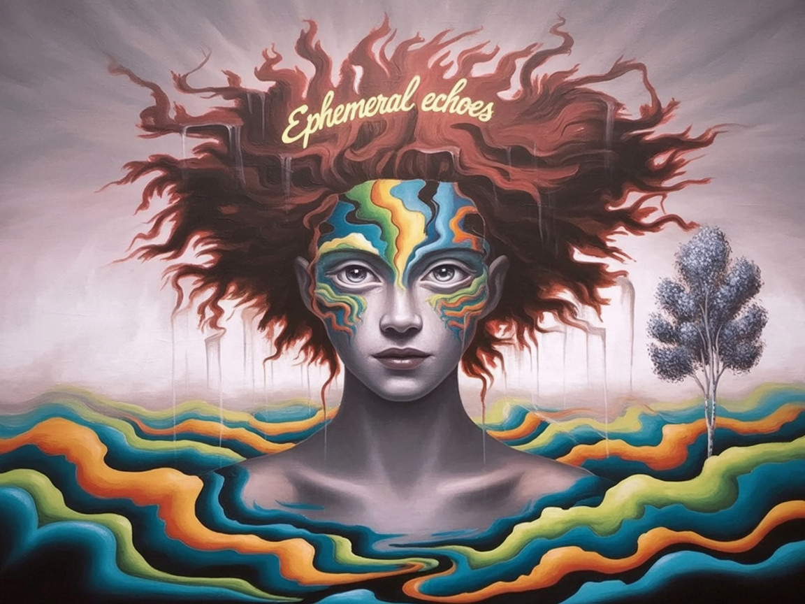 Surreal Portrait with Multicolored Face Paint and Waves