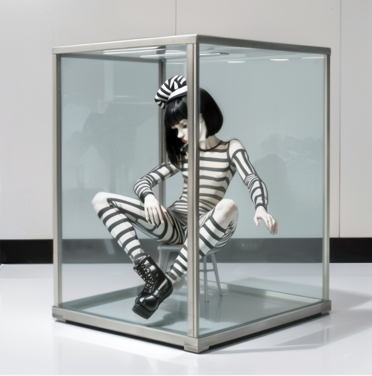 Artistic Display of Figure in Glass Box
