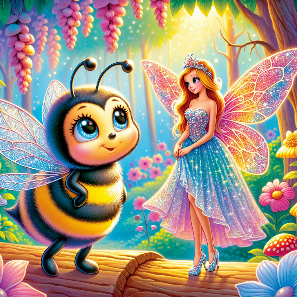 Charming Bee and Fairy in a Magical Forest Setting