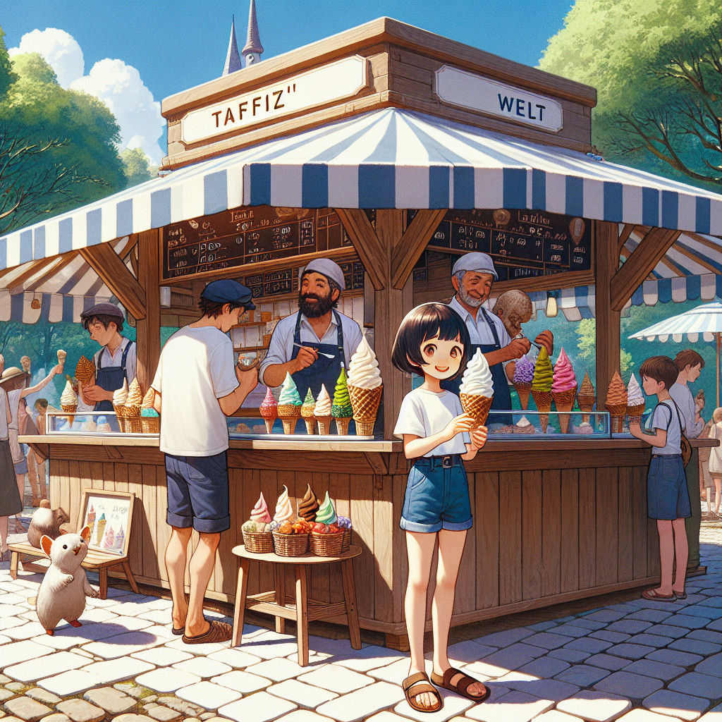 Busy Ice Cream Stand with Colorful Treats and Smiles