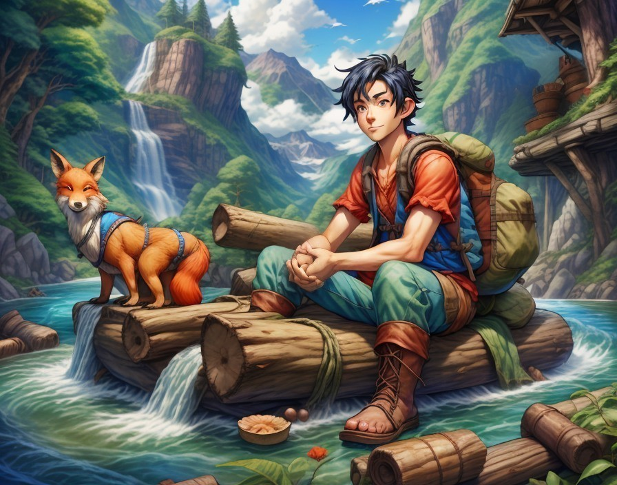 Young Adventurer and Fox by Serene River Scene