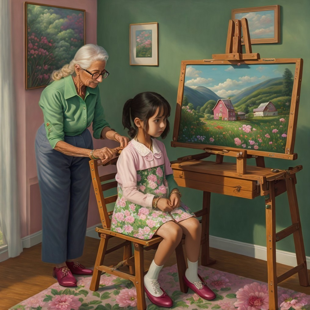 Grandmother Styles Granddaughter's Hair in Serene Room