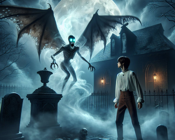 Young boy encounters ethereal creature in graveyard
