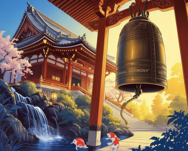 Traditional Asian Temple Surrounded by Cherry Blossoms