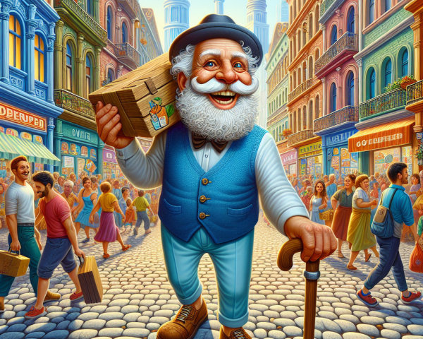 Vibrant Street Scene with Cheerful Elderly Man