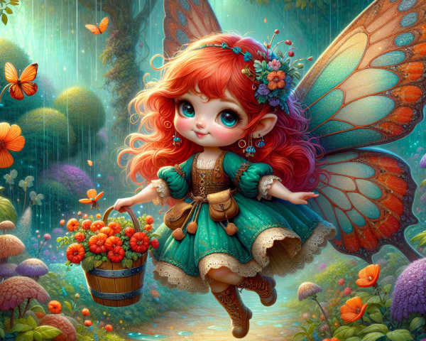 Whimsical Fairy in Enchanted Forest with Butterflies