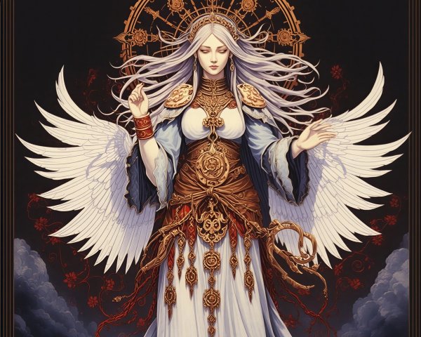Celestial Figure with Wings and Golden Armor