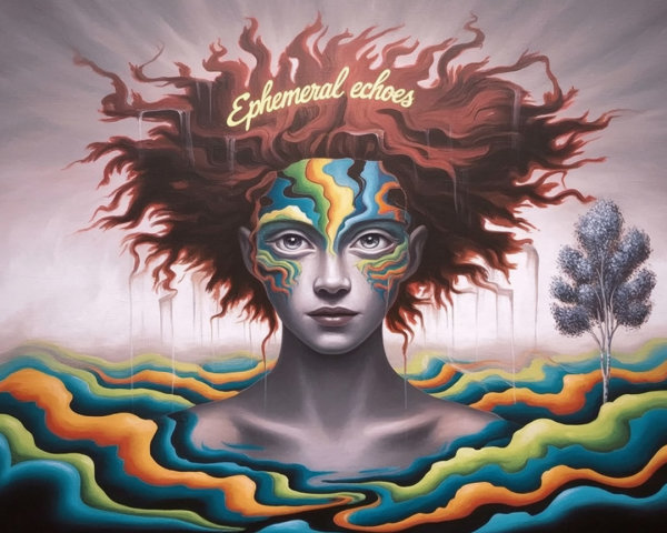 Surreal Portrait with Multicolored Face Paint and Waves