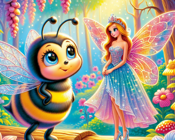 Charming Bee and Fairy in a Magical Forest Setting
