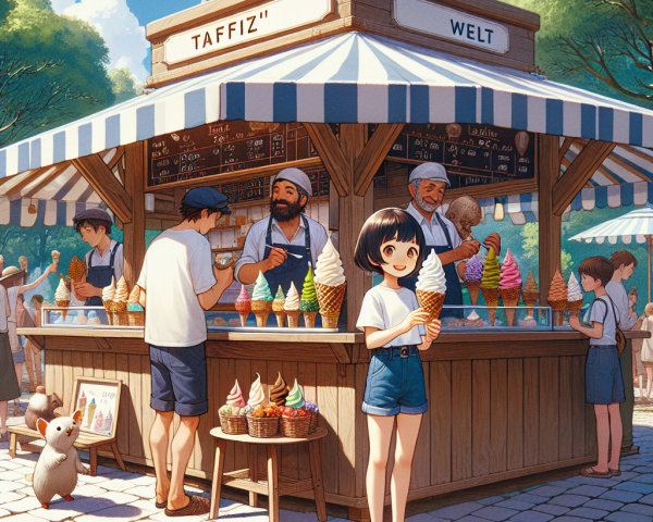 Busy Ice Cream Stand with Colorful Treats and Smiles
