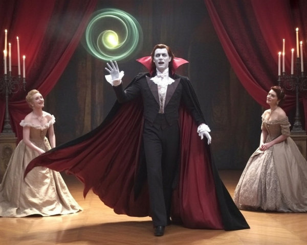 Theatrical Scene of a Vampire with Magical Orb