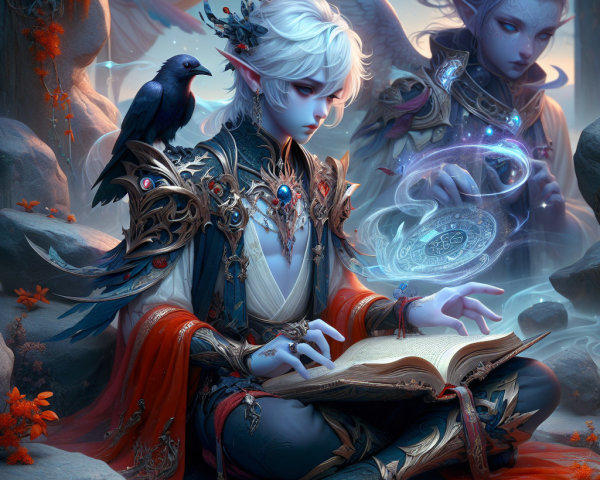 Enchanted Forest with Elf and Magical Symbols