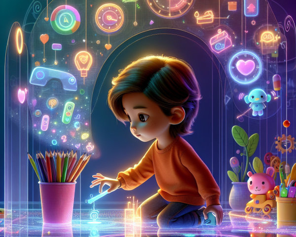 Child Exploring a Whimsical Digital Environment