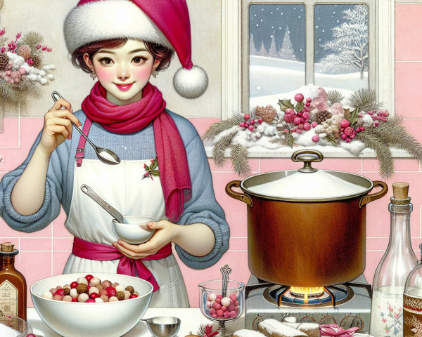 Woman in Pink Kitchen Mixing Colorful Candies