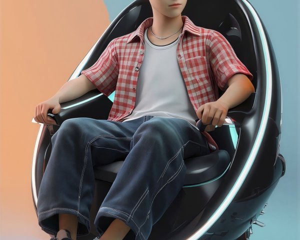 Stylized Character in Futuristic Chair with Gradient Background