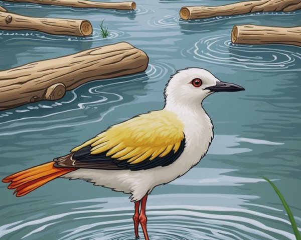 Serene River Scene with Bird and Lush Greenery