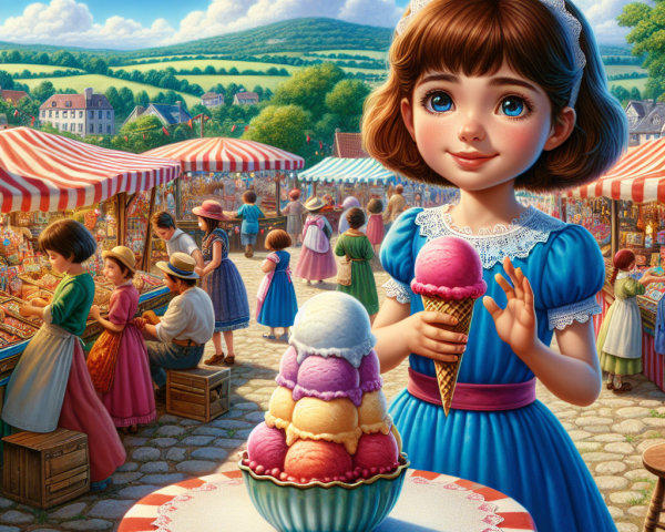 Young girl with ice cream at vibrant market scene