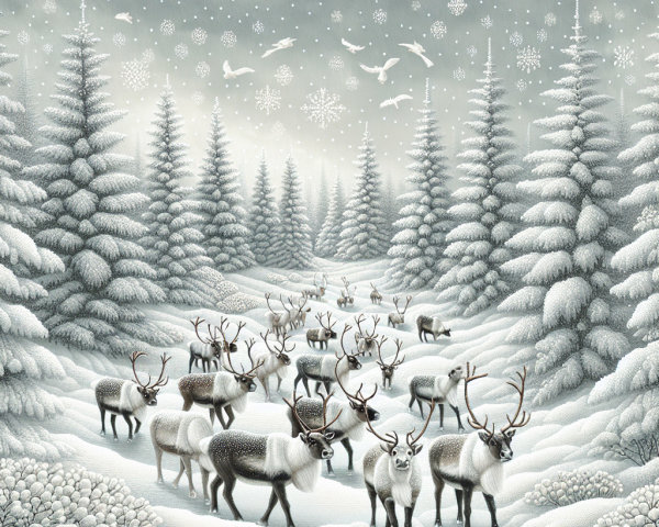 Intricate Winter Wonderland Landscape Pattern with Reindeer
