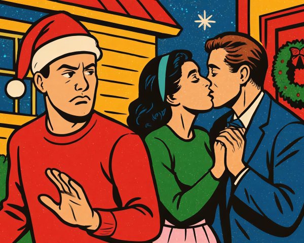 Neo-vintage pop art Christmas scene with characters