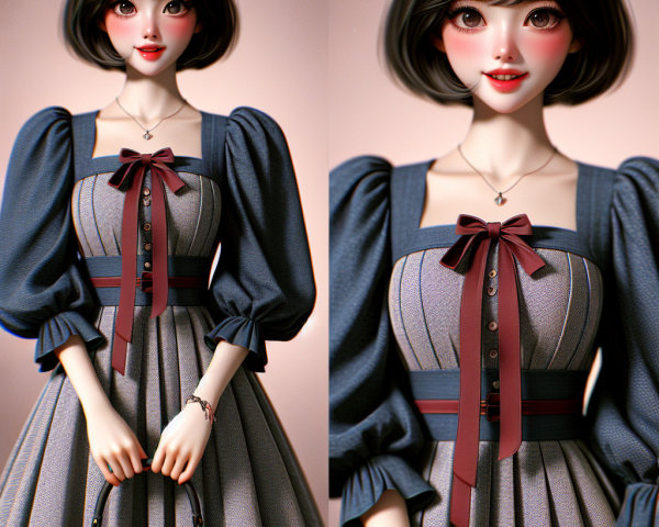 Young Woman in Vintage Dress with Puffed Sleeves