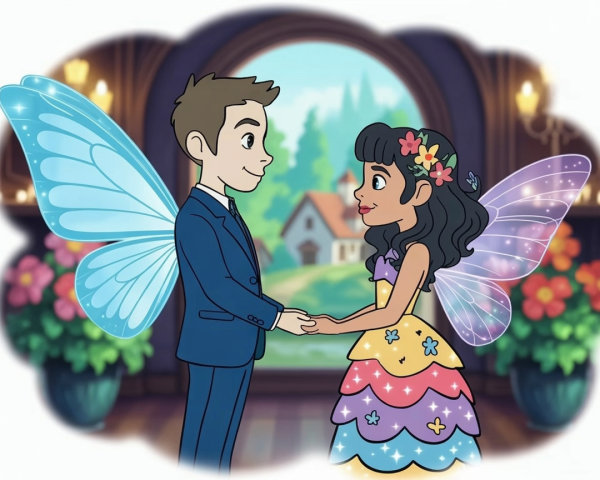 Whimsical Garden Scene with Enchanted Children Attire