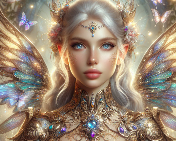 Fantasy Portrait of a Fairy with Iridescent Wings
