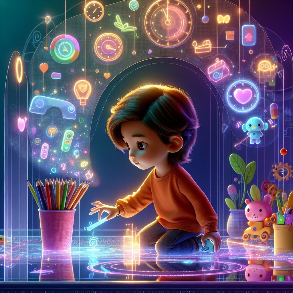 Child Exploring a Whimsical Digital Environment
