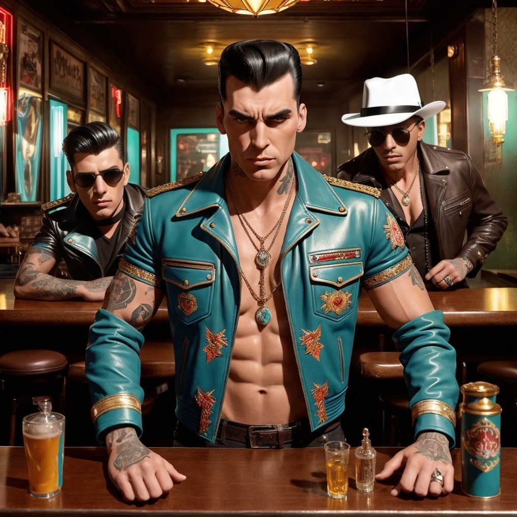 Vintage Rockabilly Figures at a Retro Bar