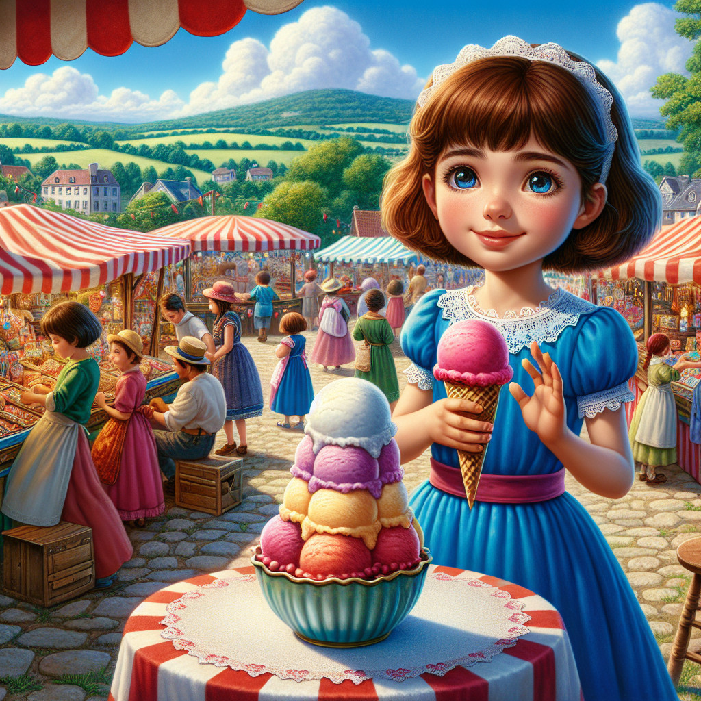 Young girl with ice cream at vibrant market scene