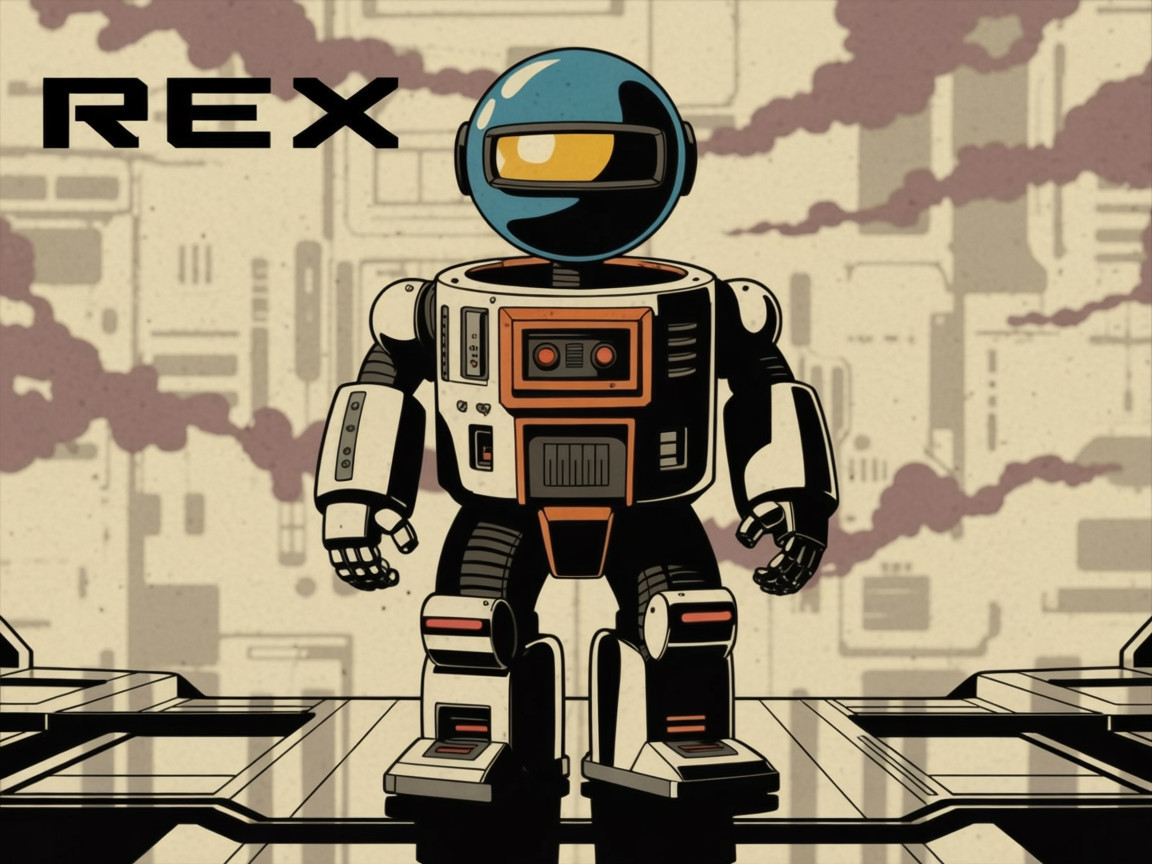 Retro Robot Rex with Abstract Tech Background