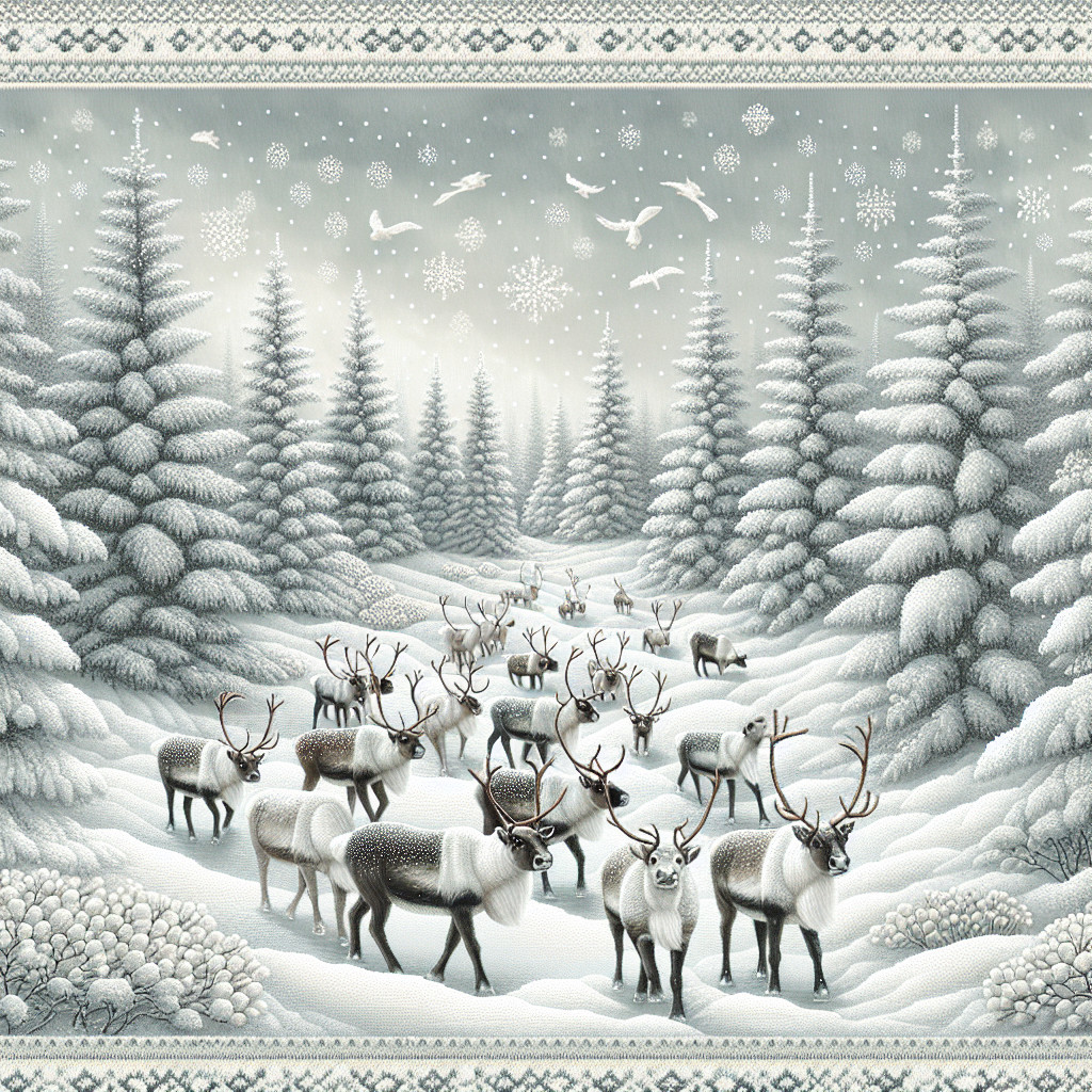 Intricate Winter Wonderland Landscape Pattern with Reindeer