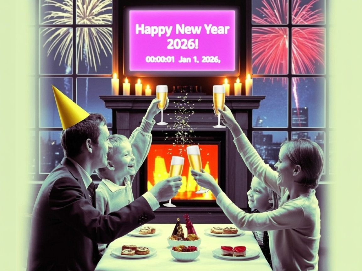Family Celebration of New Year's Eve 2026 with Champagne