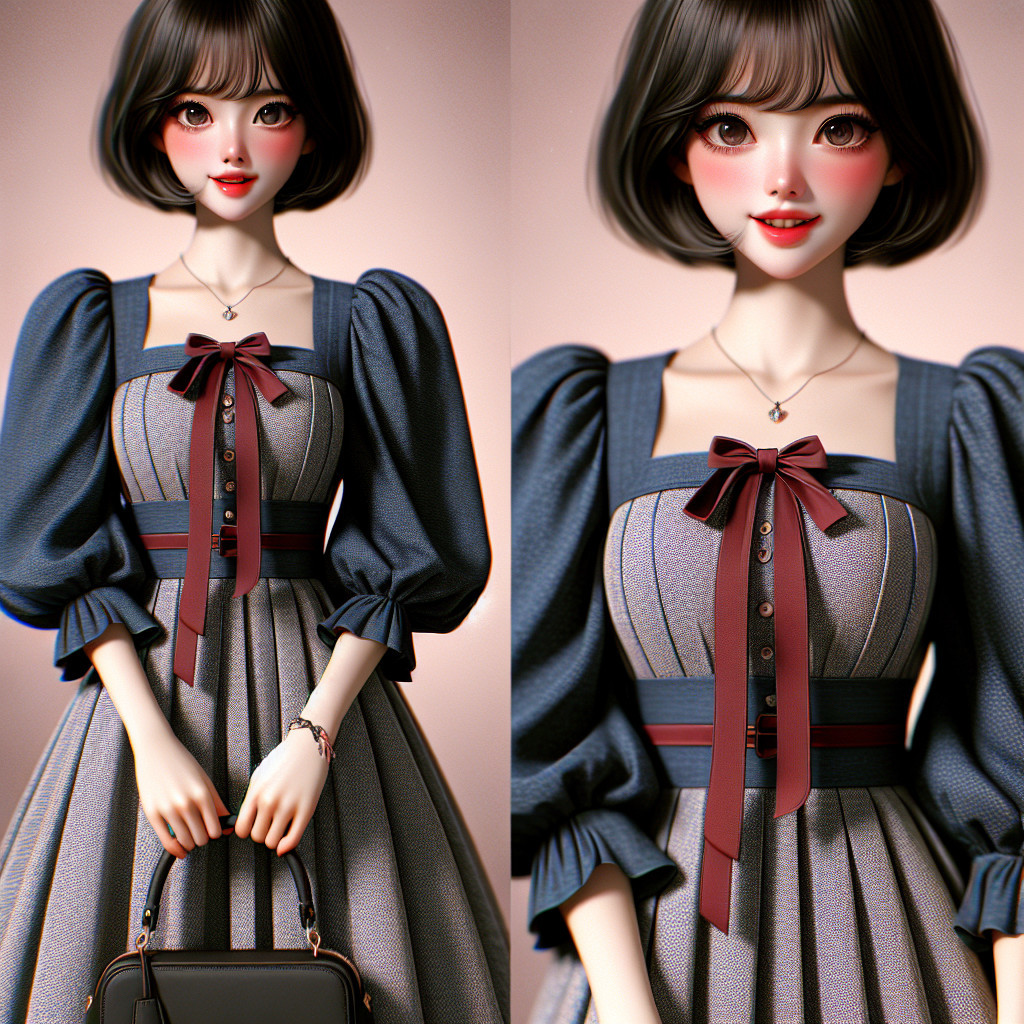 Young Woman in Vintage Dress with Puffed Sleeves