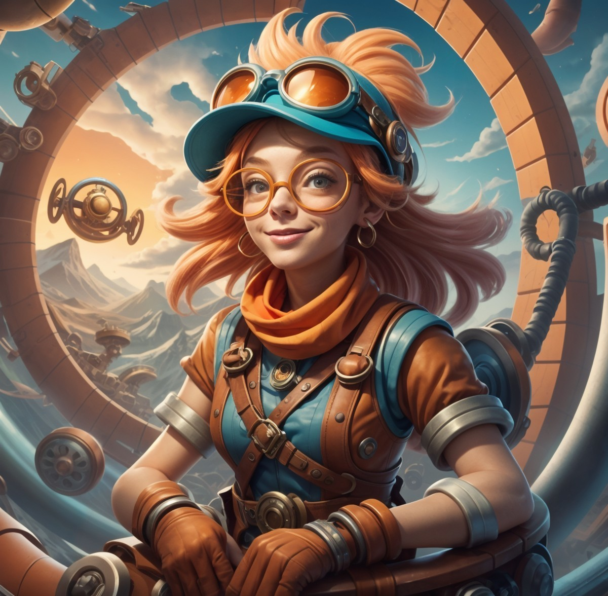 Young Engineer in Steampunk Style with Airships