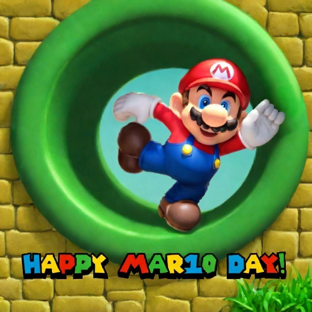 Cheerful Mario Character Celebrating Mar10 Day