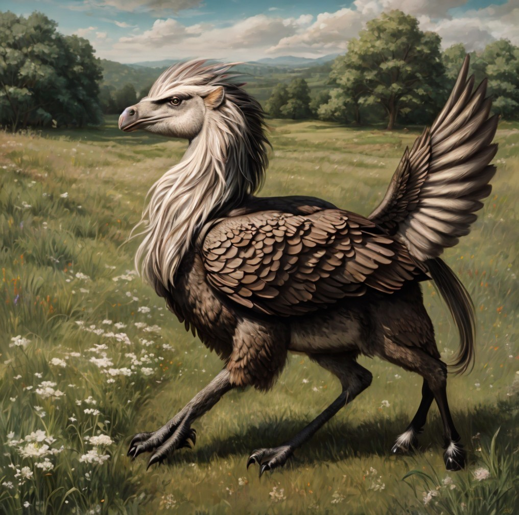 Majestic Griffin-Horse Hybrid in Picturesque Meadow