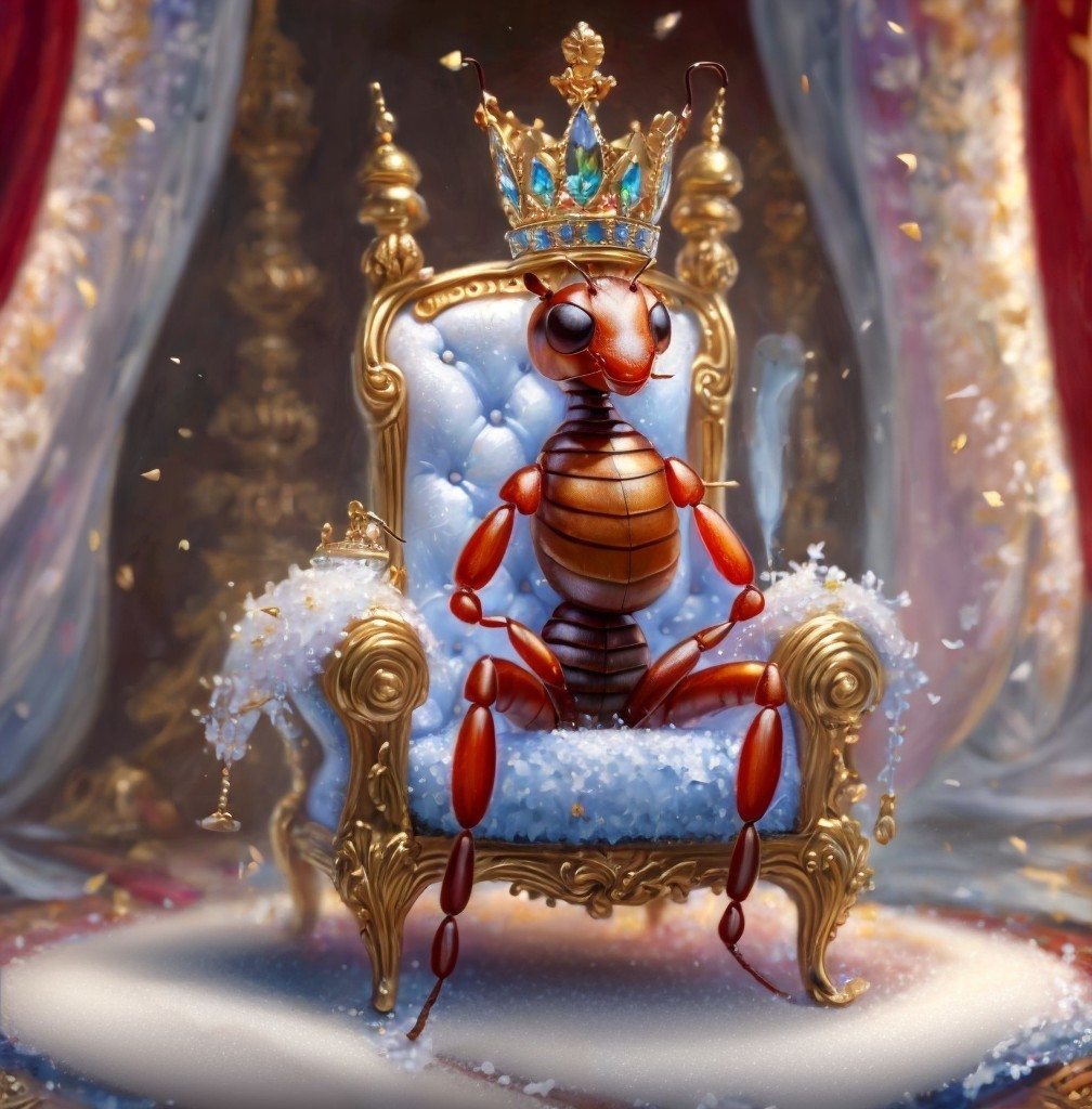 Regal Ant on Ornate Throne with Jewel Crown