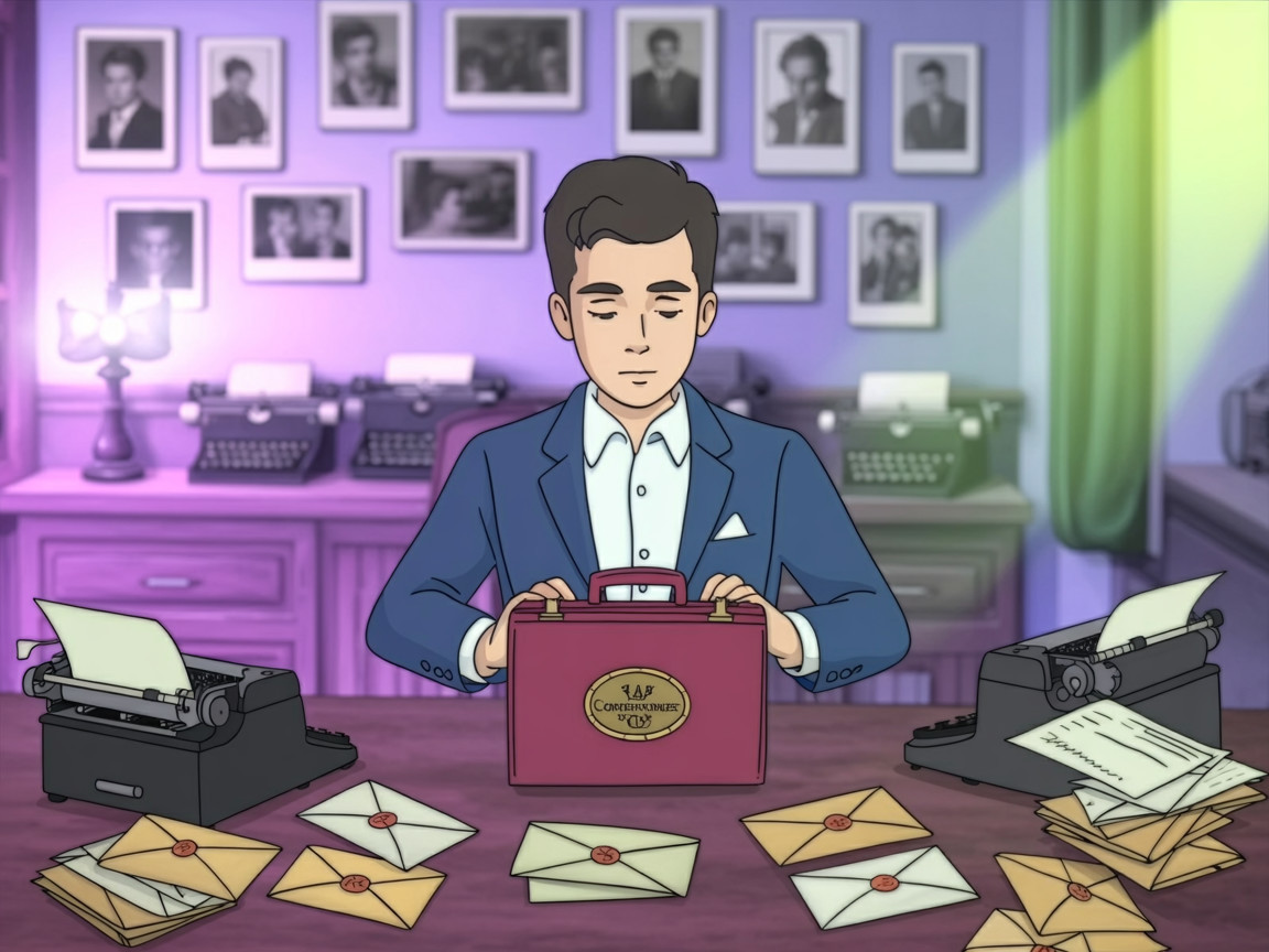 Vintage Office Scene with Young Man and Briefcase