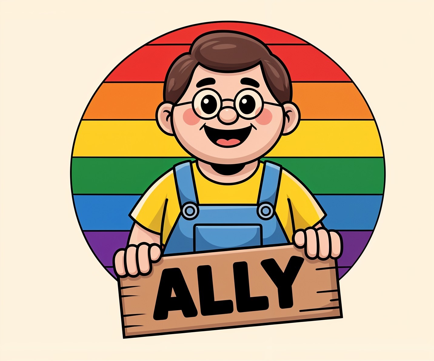 Cheerful Cartoon Character Promoting LGBTQ+ Inclusion