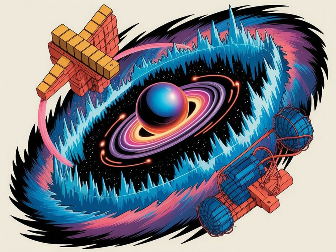 Vibrant Cosmic Scene with Planet and Spacecraft