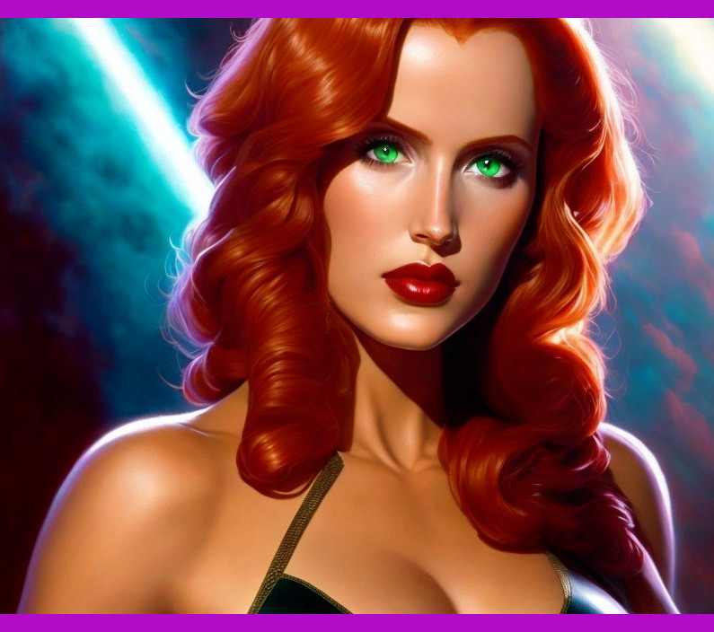 Vibrant Red-Haired Woman Illustration on Colorful Background
